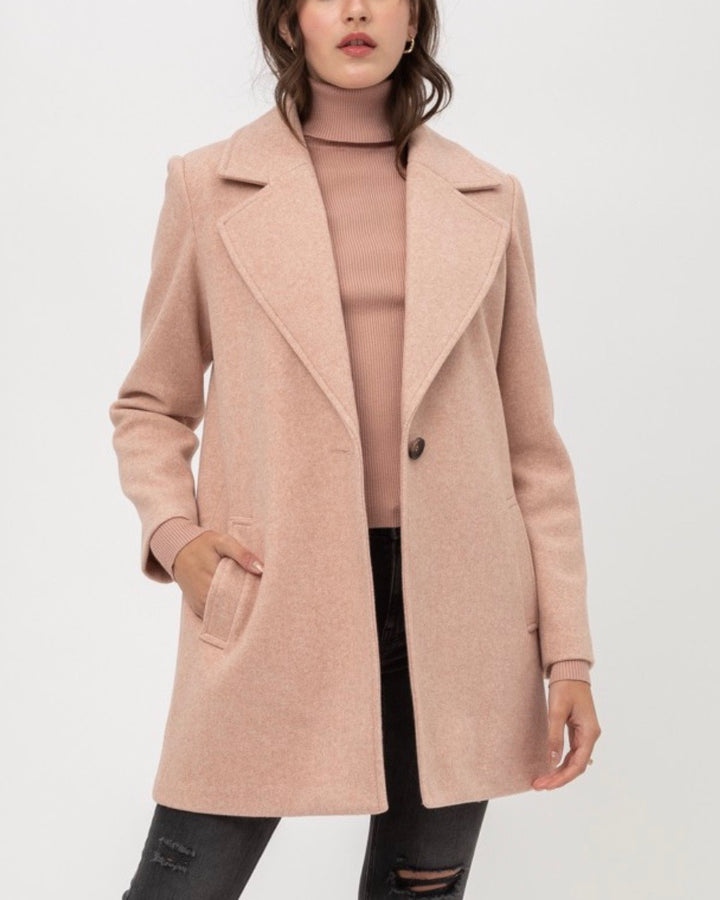 JQ Fleece Single Breasted Coat in Mauve