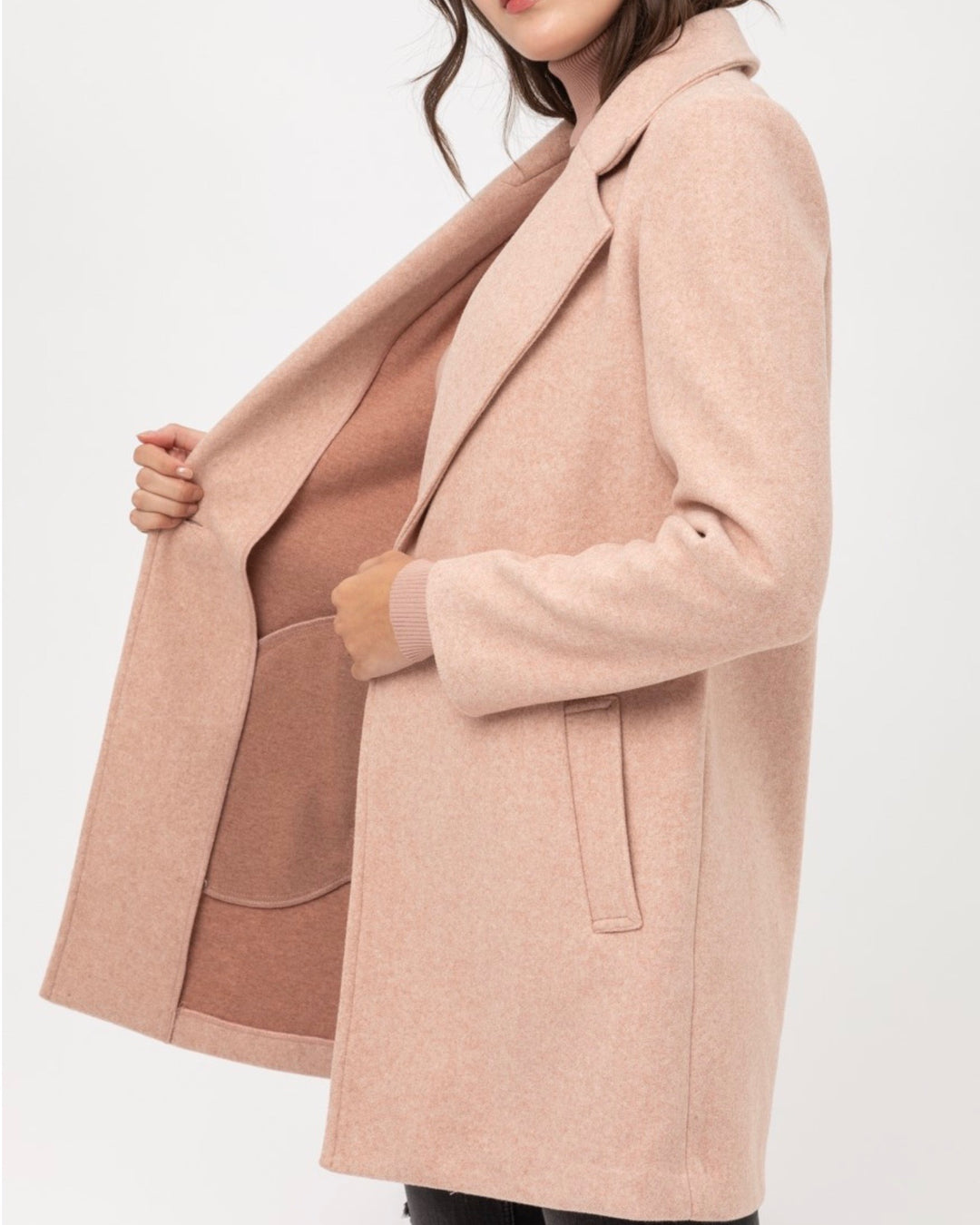 JQ Fleece Single Breasted Coat in Mauve