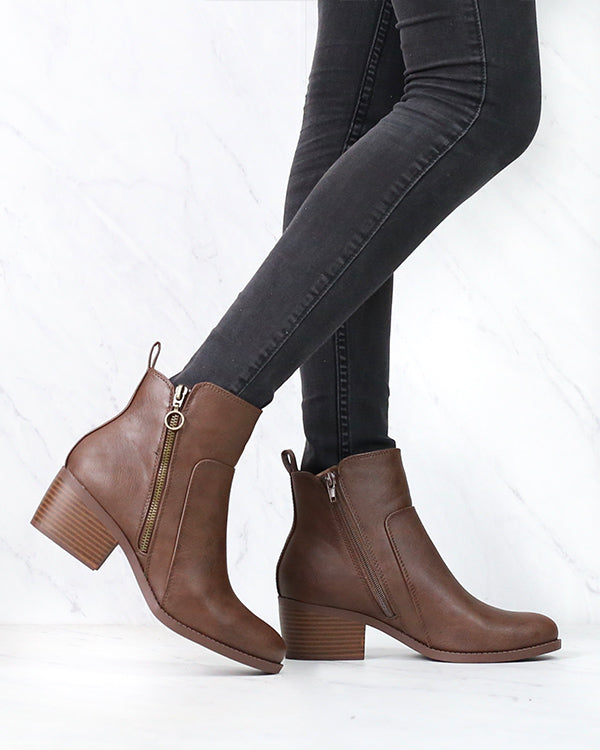 Kelly Faux Leather Zipper Ankle Booties in More Colors