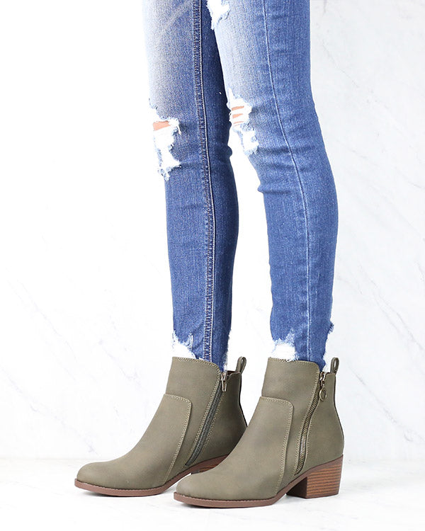 Kelly Faux Leather Zipper Ankle Booties in More Colors