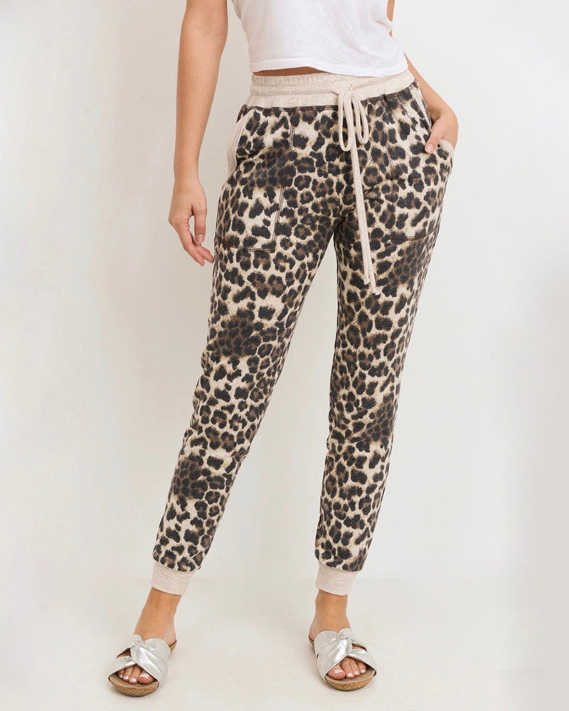 Leopard Print Joggers With Elasticized Drawstring Waist