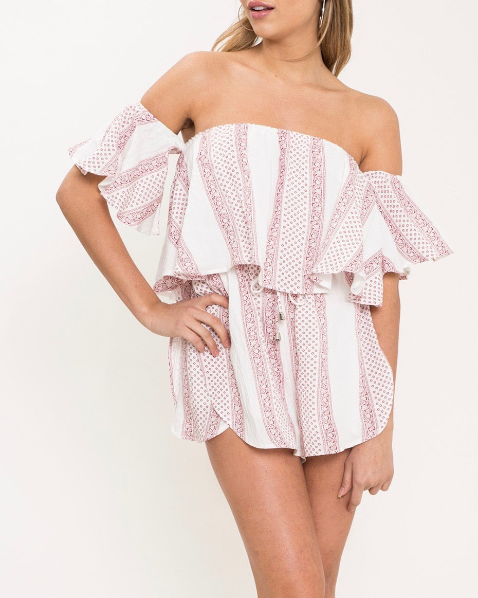 Boho Chic Stripe Romper - Ivory