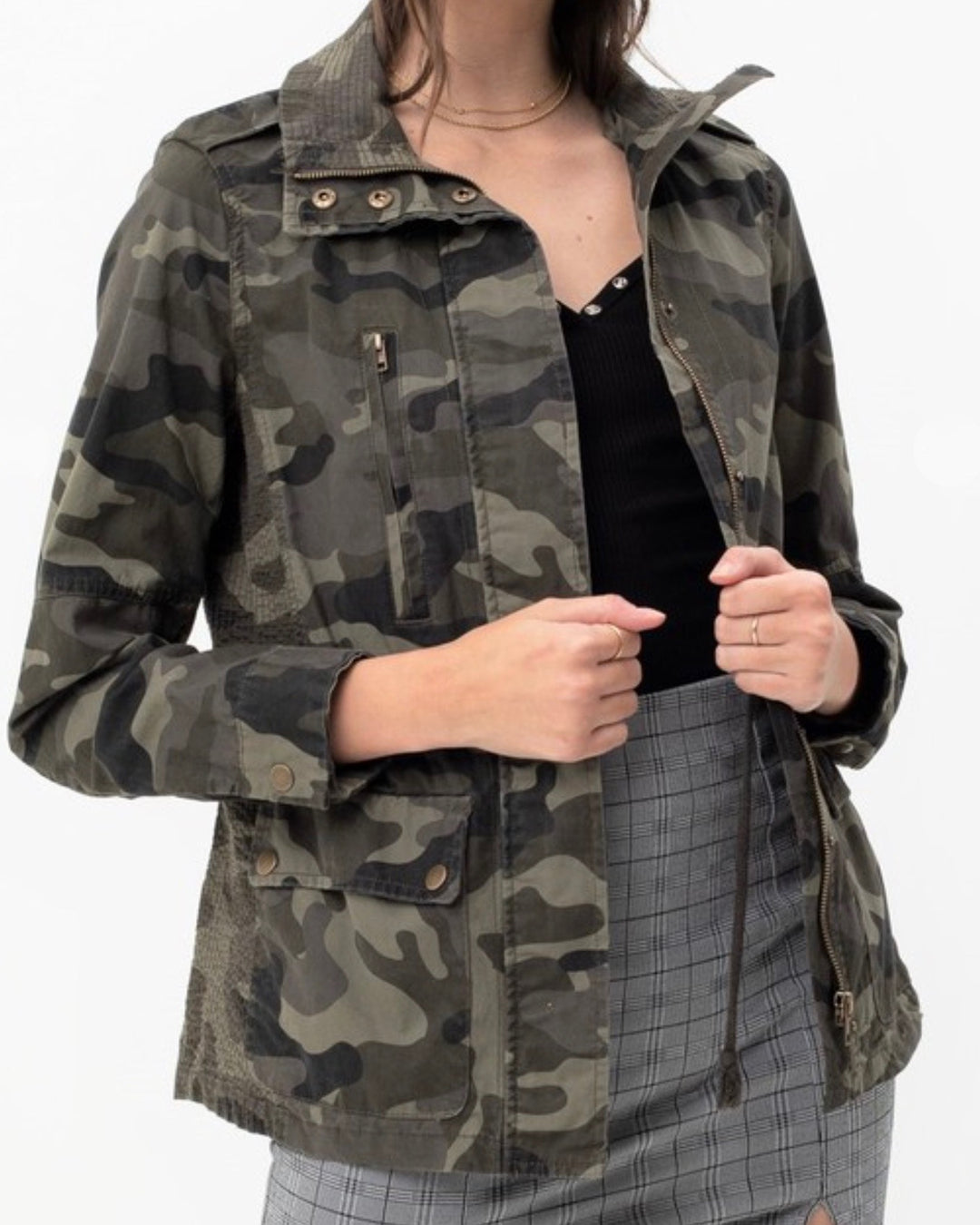 Long Sleeve Camouflague Military Cotton Anorak Jacket in Olive