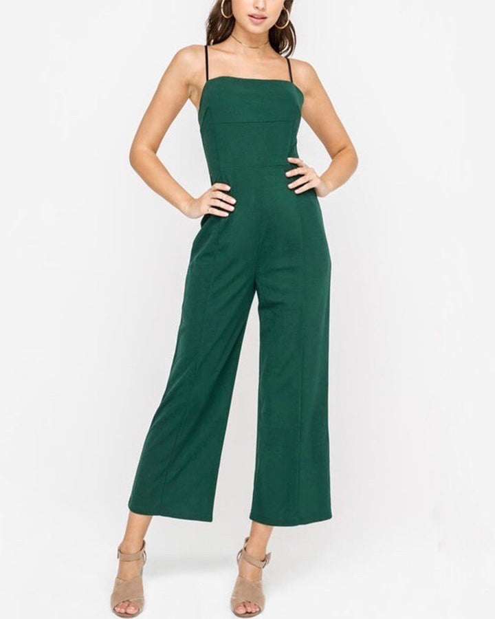 LUSH - Wide Leg Slightly Cropped Jumpsuit in Forest Green