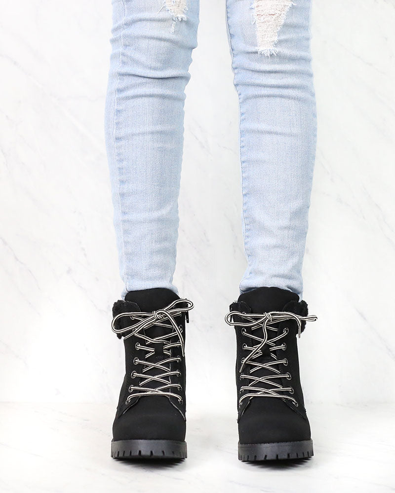 Lace-Up Sweater Cuff Ankle Booties - more colors