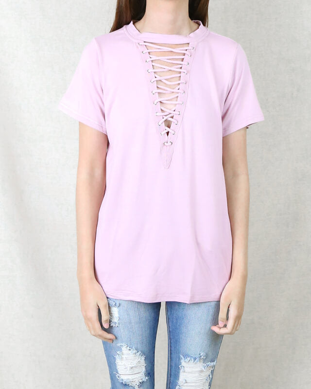 Lace Up Front T-Shirt in More Colors