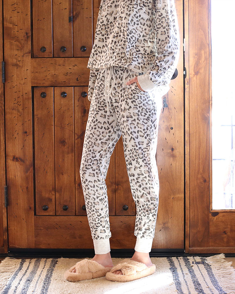 Leopard French Terry Lounge Wear Top and Bottoms Separate in Heather Grey