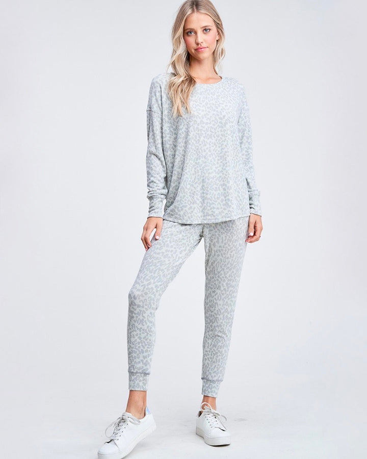 Leopard Lounge Wear Set - Heather Grey