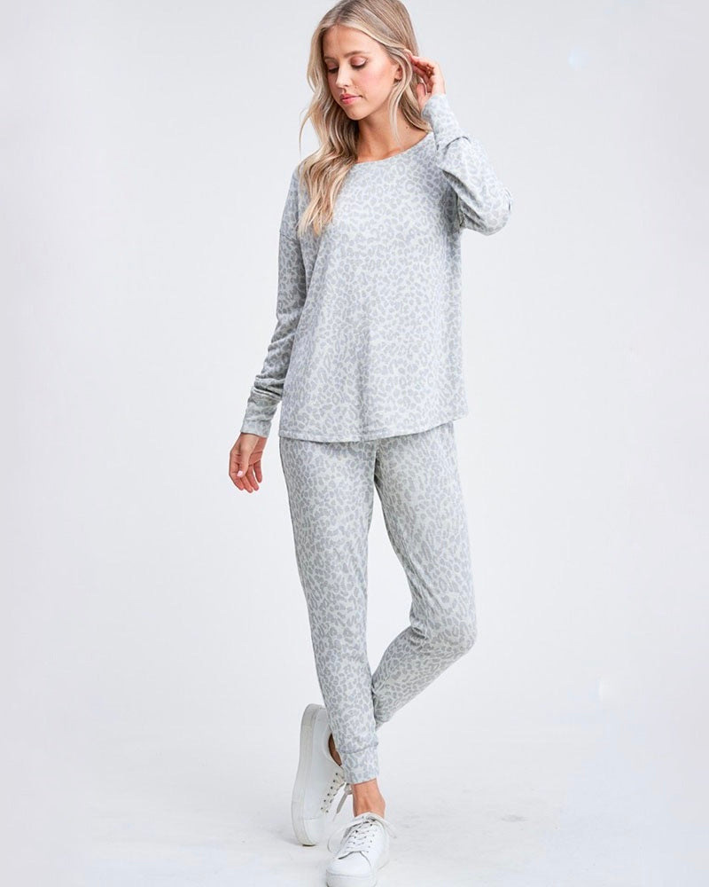 Leopard Lounge Wear Set - Heather Grey