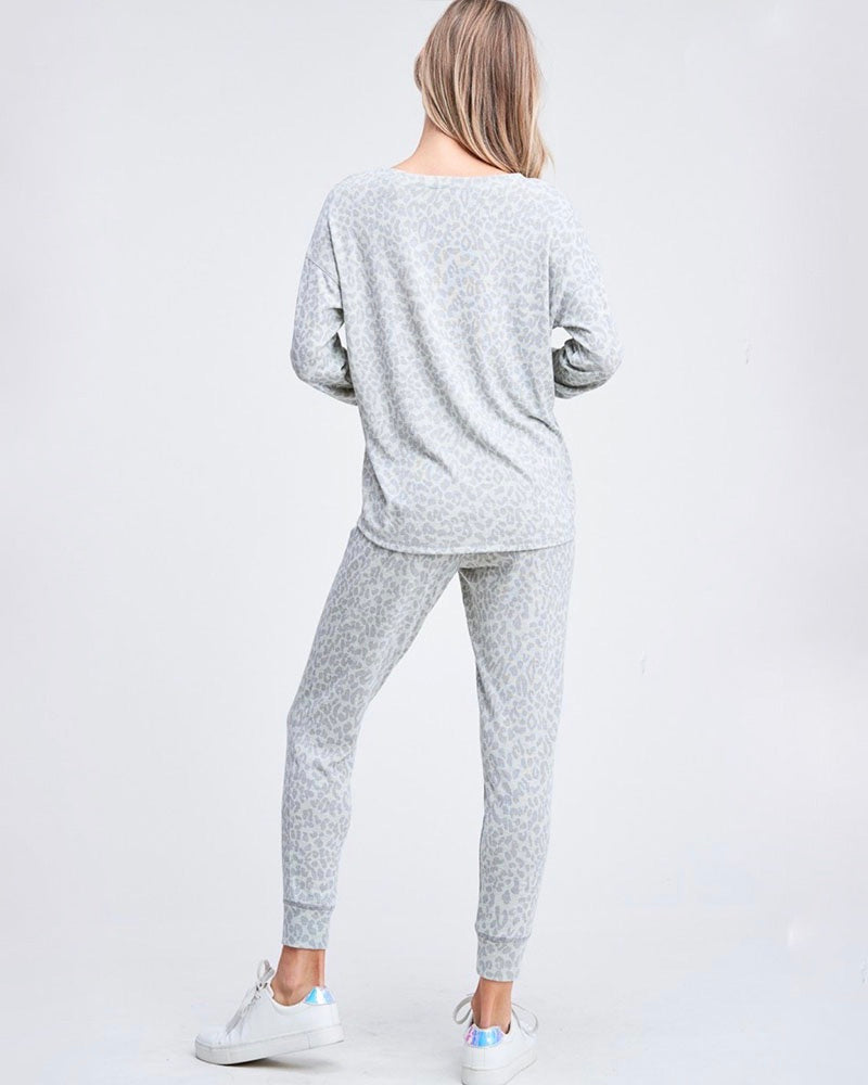 Leopard Lounge Wear Set - Heather Grey