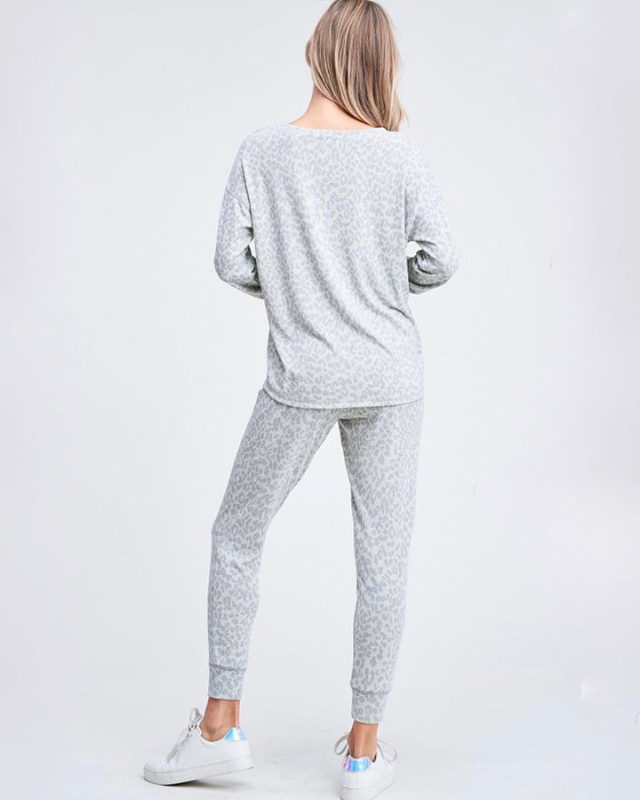 Leopard Lounge Wear Set - Heather Grey