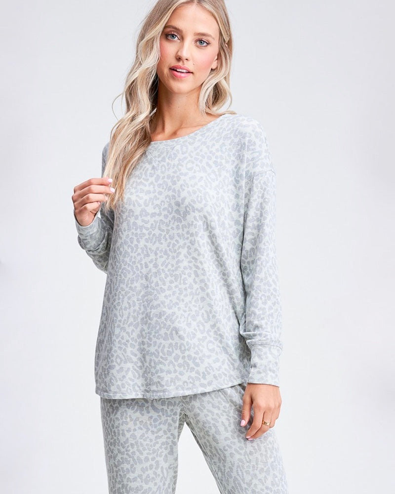 Leopard Lounge Wear Set - Heather Grey