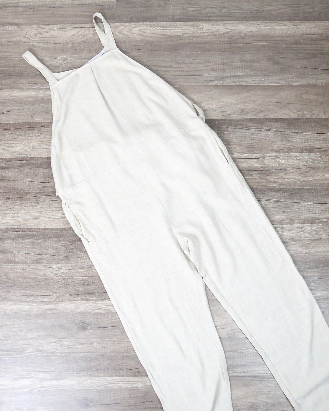 Linen Blend Waist Tie Jumpsuit in Natural