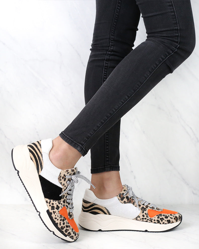 Loyal Leopard Print Platform Sneakers in Orange Leopard