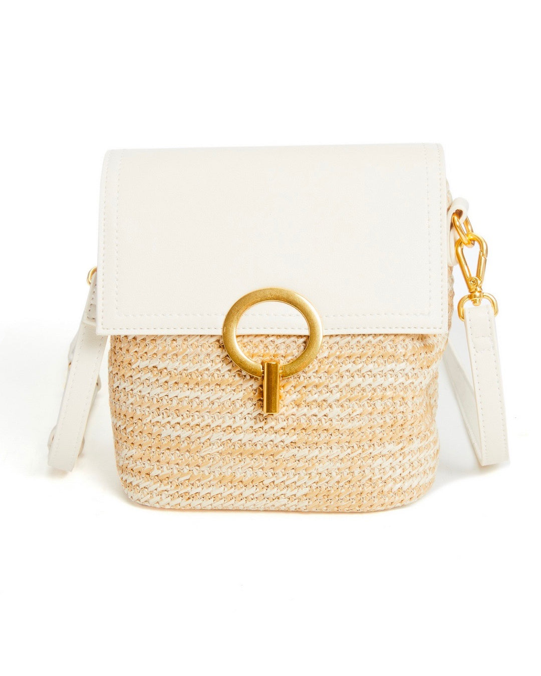 Laura Vegan Leather Mini Straw Crossbody Hand Bag Purse in Ivory