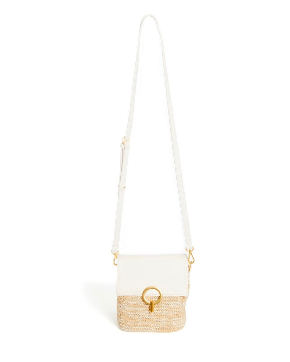 Laura Vegan Leather Mini Straw Crossbody Hand Bag Purse in Ivory