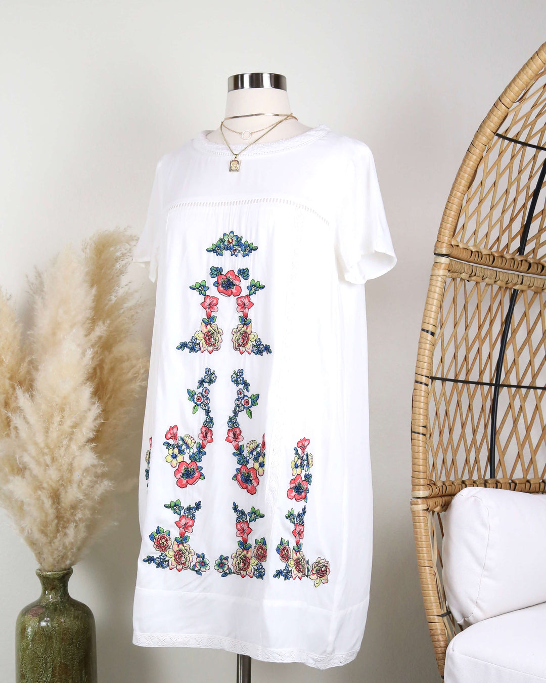 Make Up To Break Up Floral Embroidered Shift Dress in Ivory