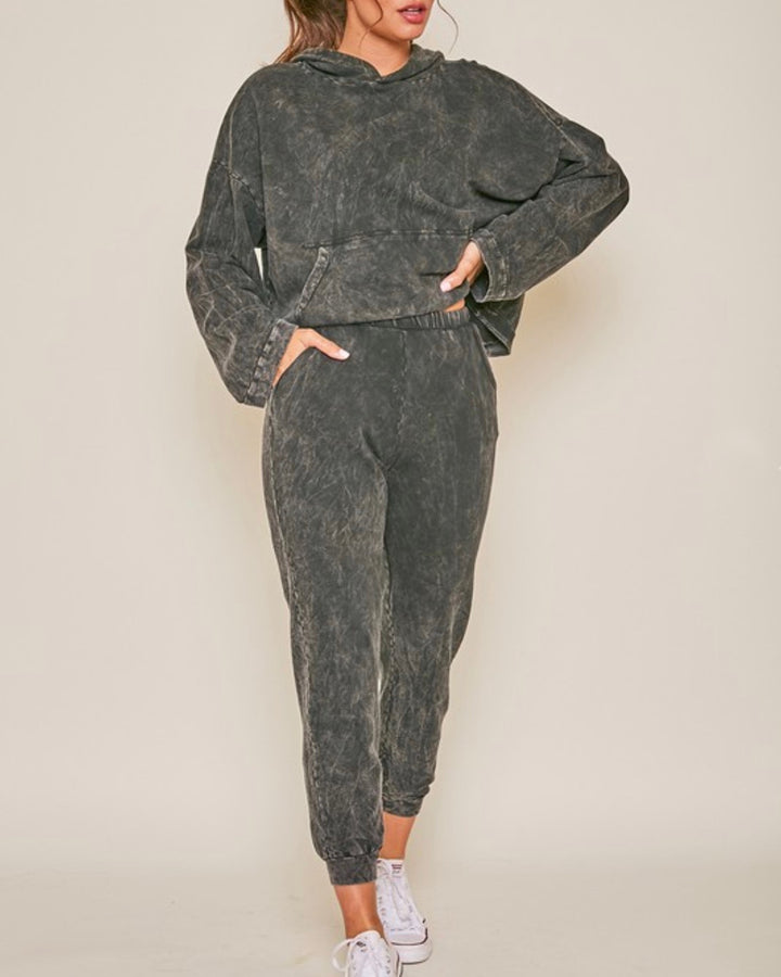 Mineral Washed Lounge Wear Set in Black