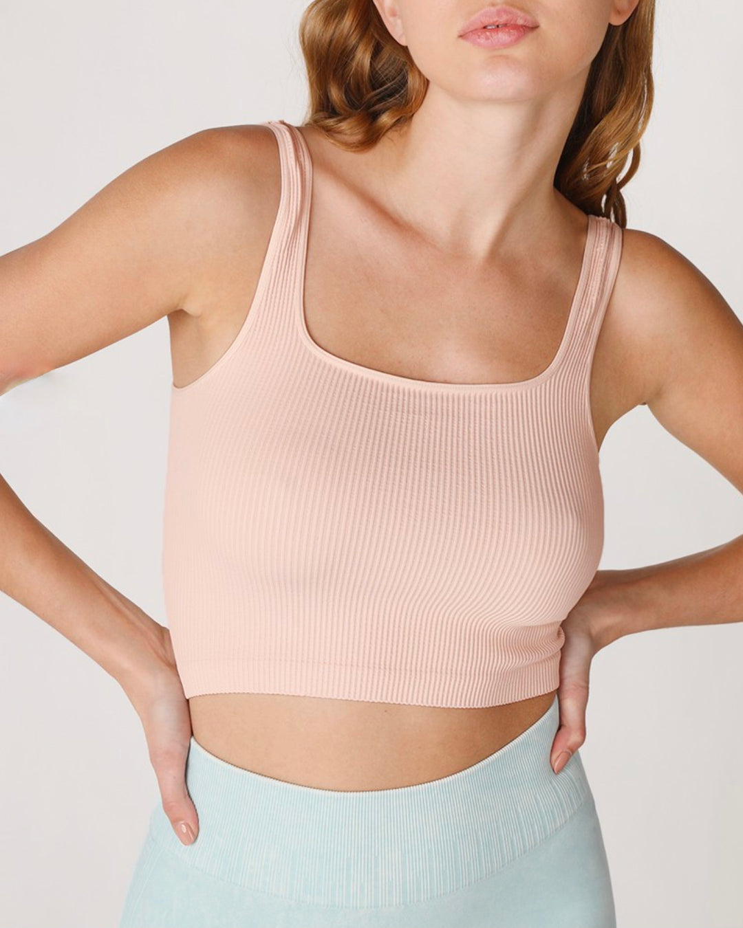 ribbed - crop top - square neck - basics - essentials - apricot ice 