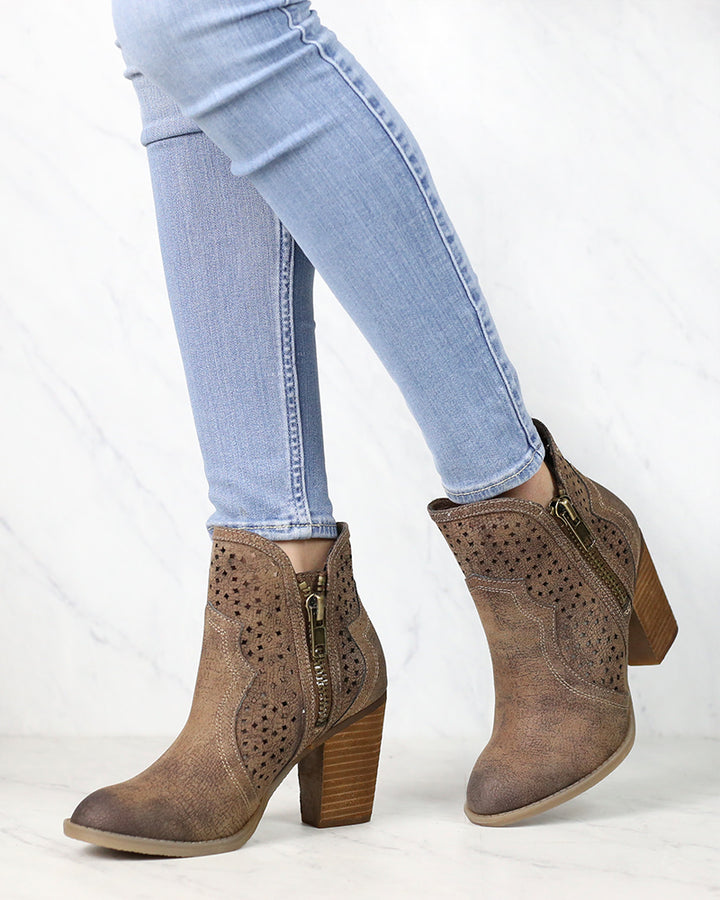 Not Rated - Gretchen Laser Cut Ankle Bootie in Tan