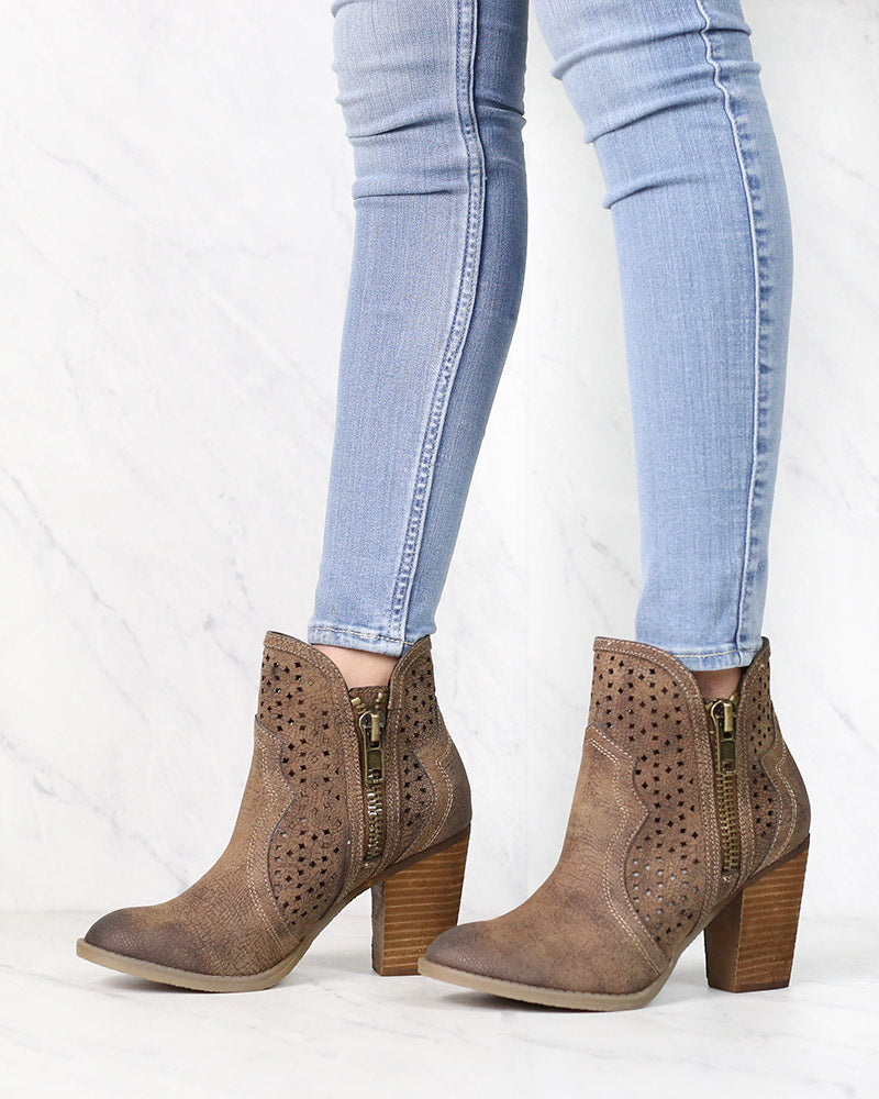 Not Rated - Gretchen Laser Cut Ankle Bootie in Tan