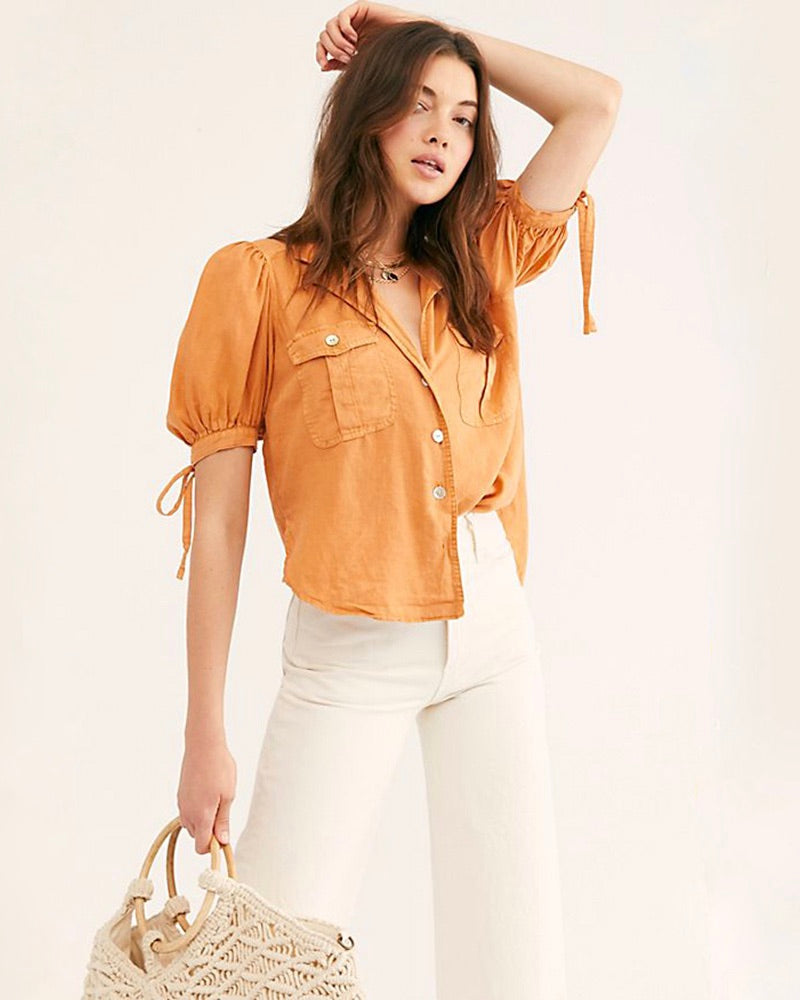 Free People - Safari Babe Woven Top in Peach