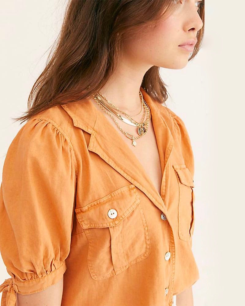 Free People - Safari Babe Woven Top in Peach