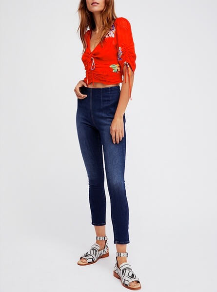 Free People - Ultra High Pull On High Waist Skinny Jeans in Blue