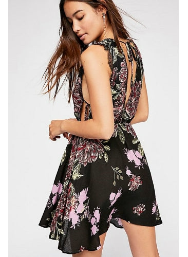 Free People - Marnie Printed Mini Dress - Black Combo