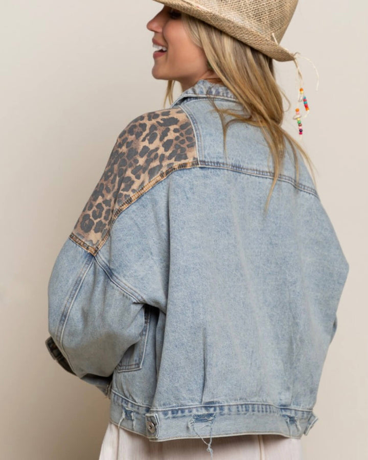 Off Duty Leopard Denim Jacket in Denim