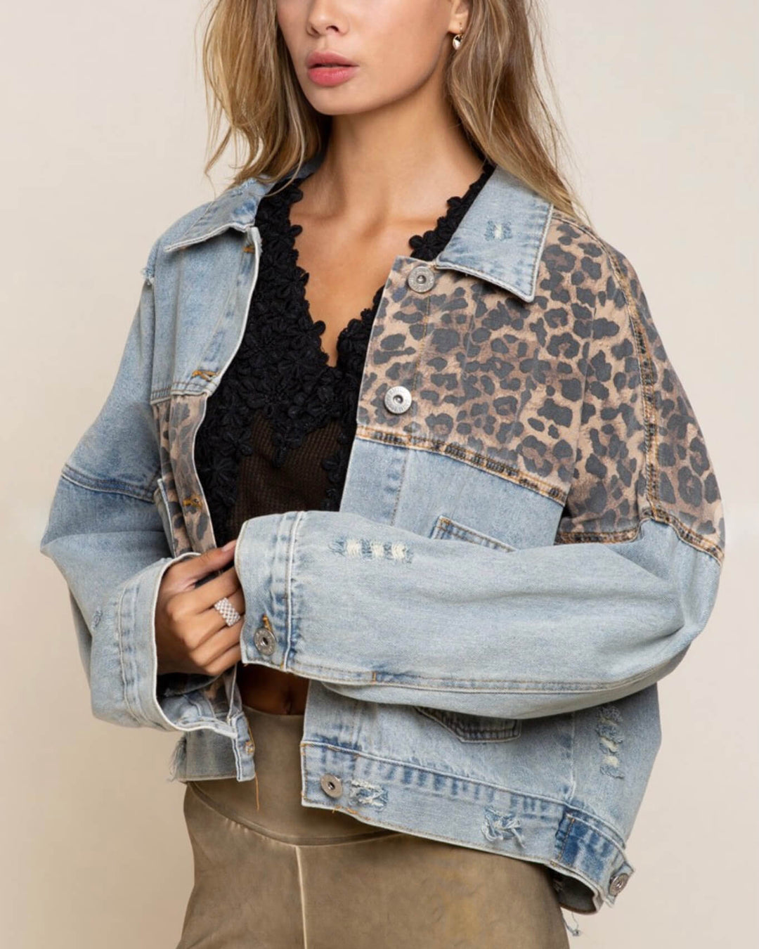 Off Duty Leopard Denim Jacket in Denim