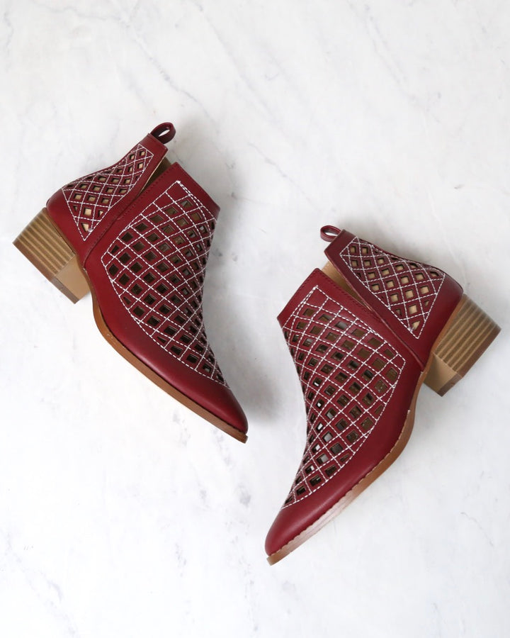 cape robbin - vegan leather cutout booties - WINE