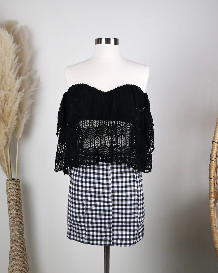 off the shoulder - bohemian - crochet - lace - strapless - black