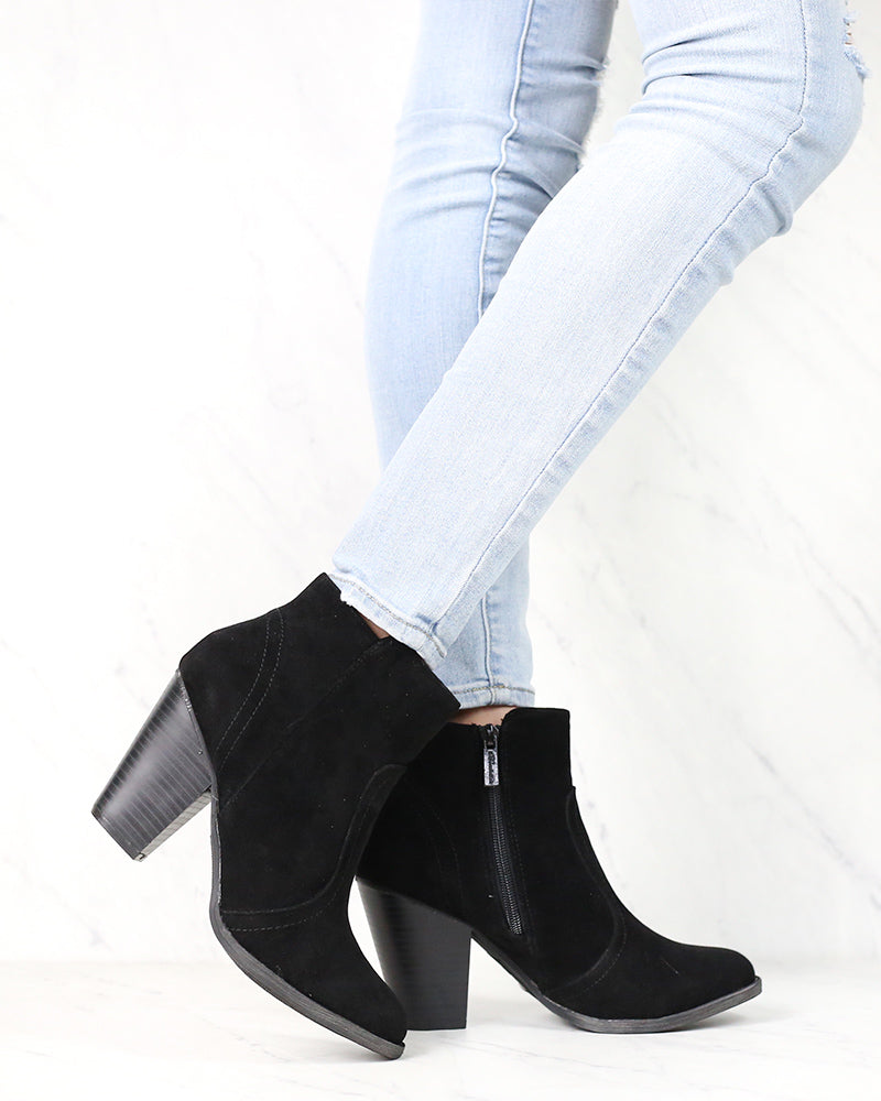 One More Time Suede Ankle Bootie in Black