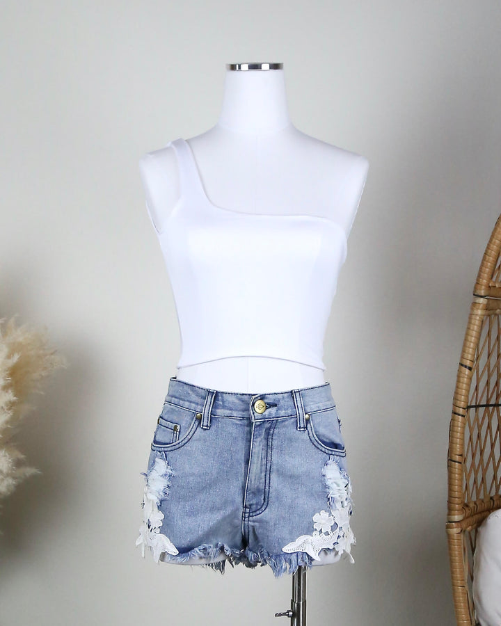 one shoulder - crop top - white