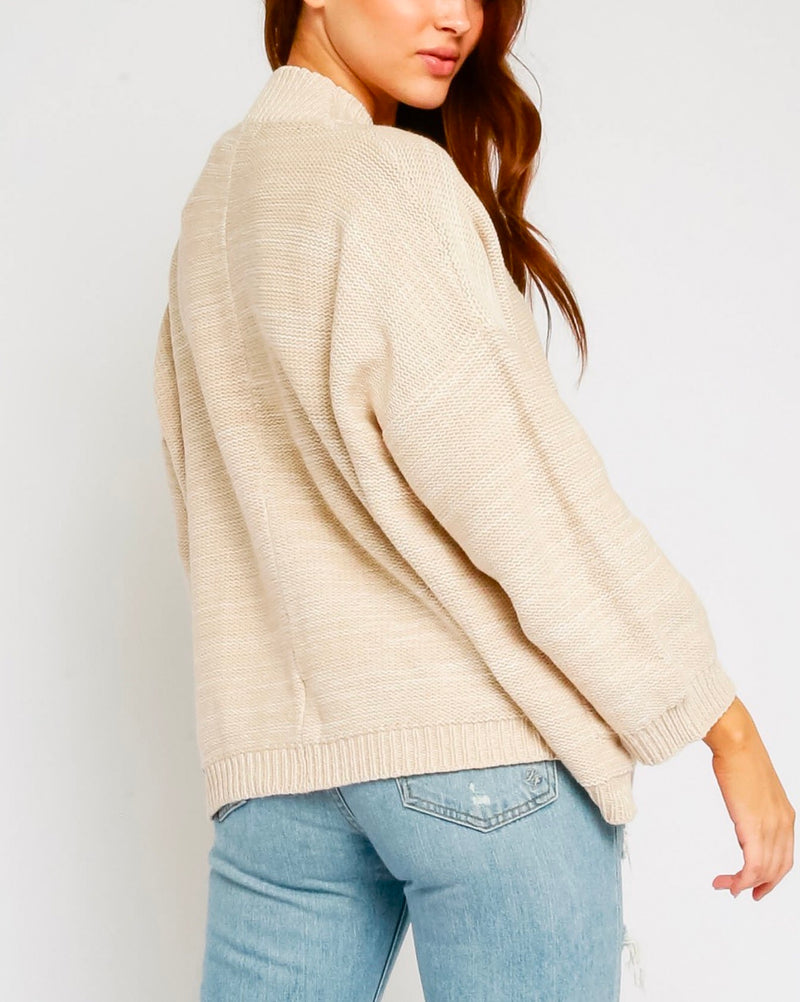 Sleeve Detail Knitted Cardigan - Oatmeal