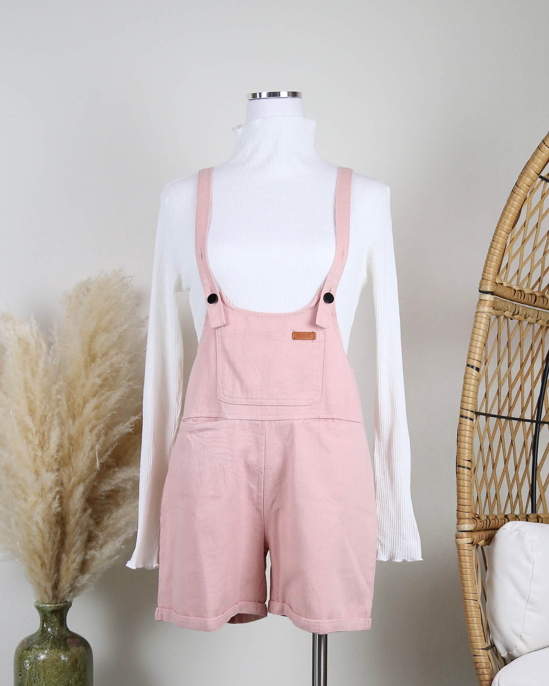 Over It Shortall Overalls in Pink Denim