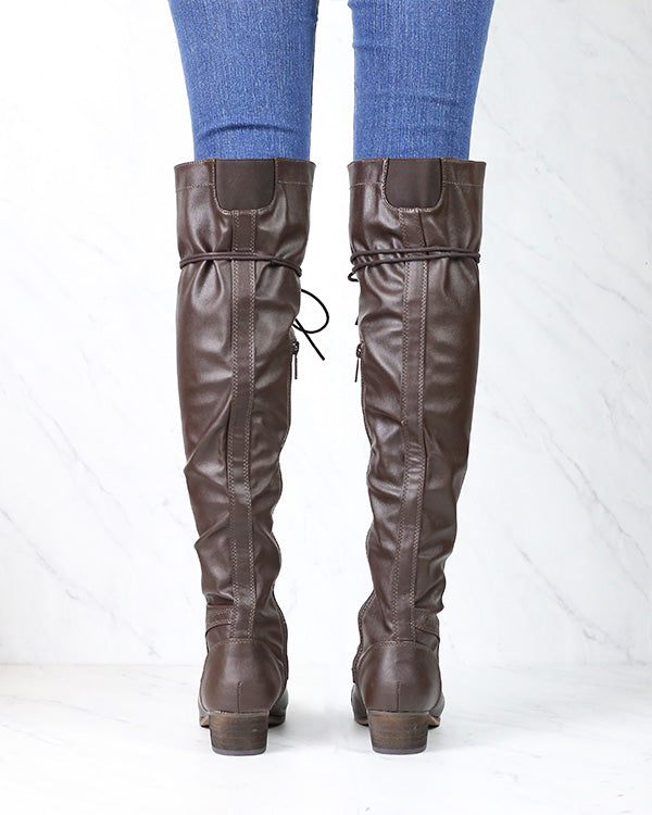 Over The Knee Laced Up Boots in Dark Brown