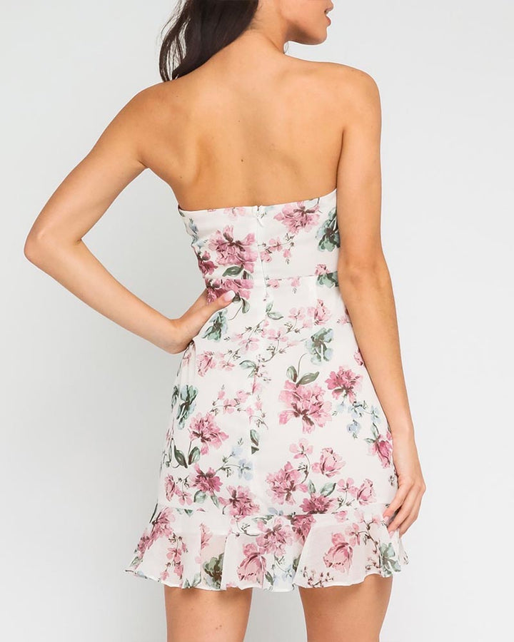 Pastel Floral Strapless Dress