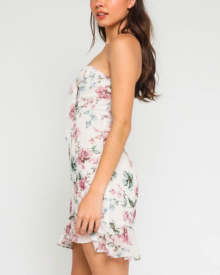 Pastel Floral Strapless Dress