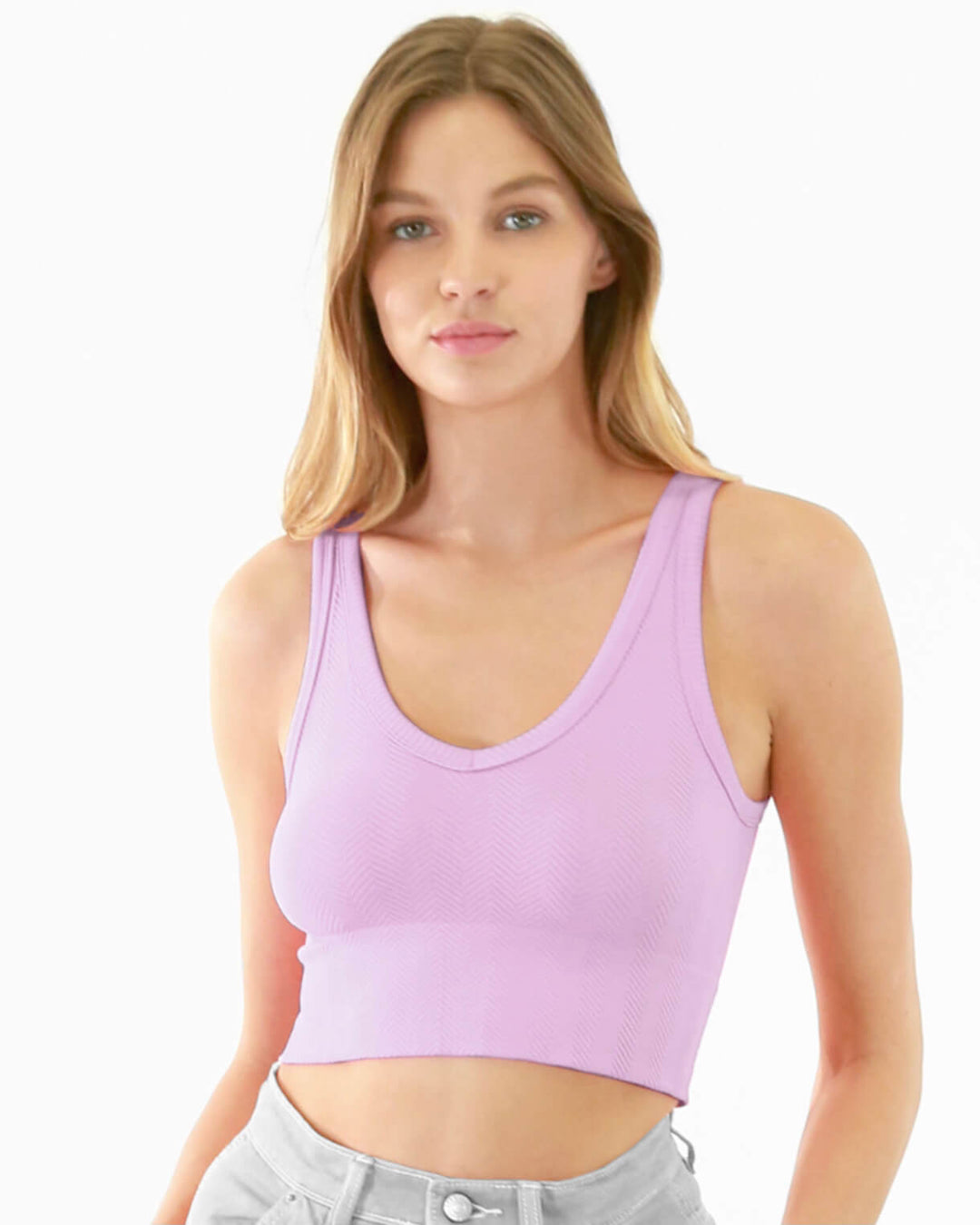 Reversible Ribbed Squareneck Herringbone Crop Top in More Colors