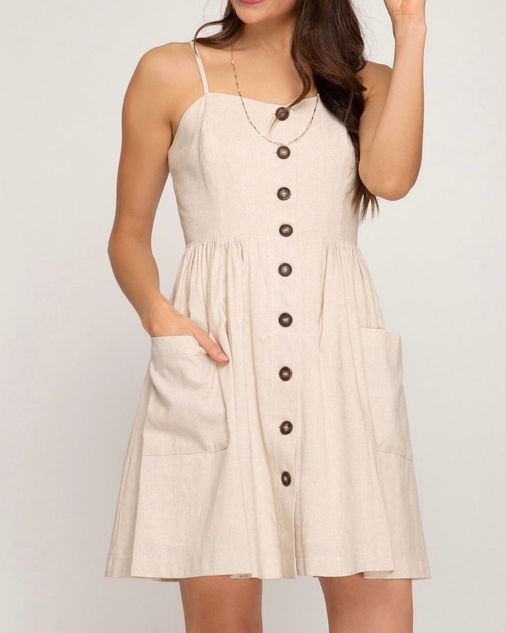 Sugar Pie Button Down Dress - Natural