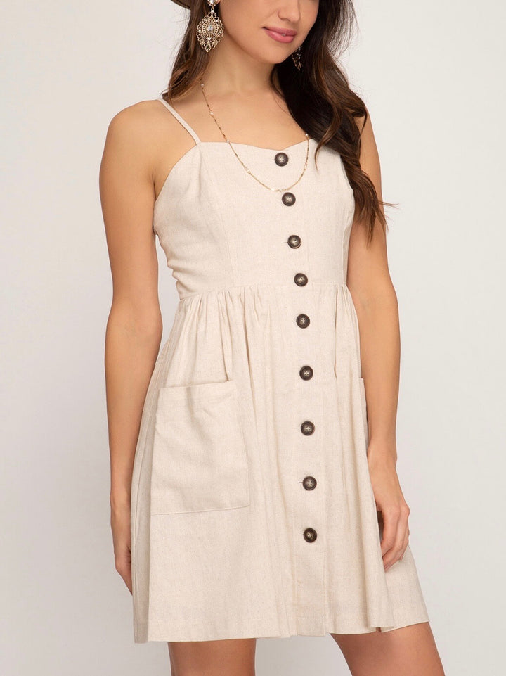 Sugar Pie Button Down Dress - Natural