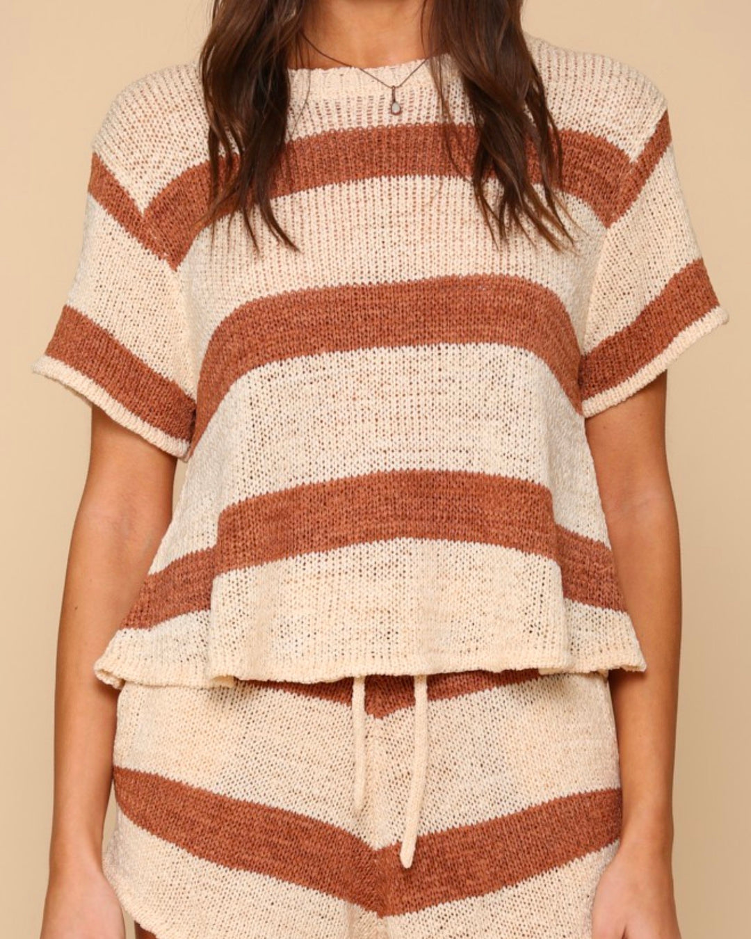 Stripe Knit Top in Camel Ivory