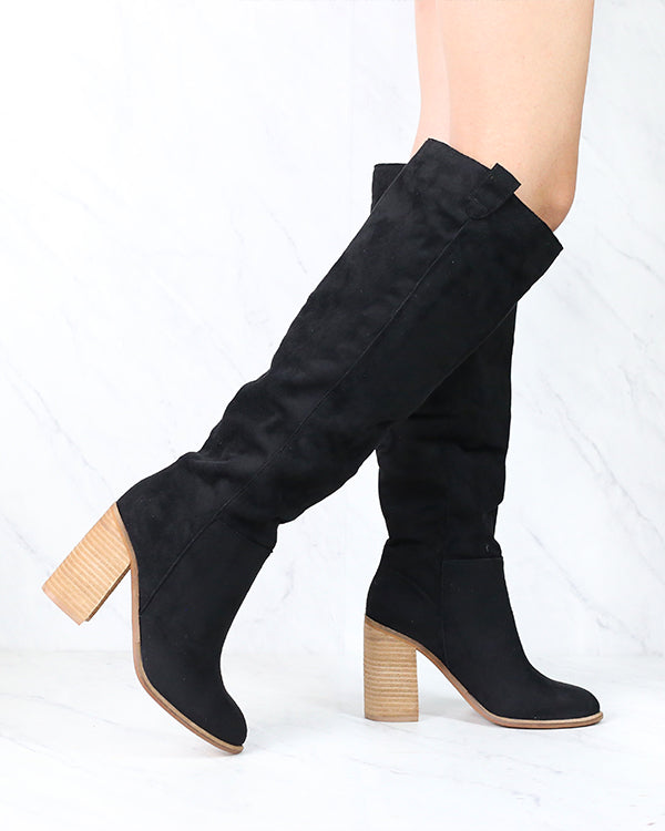 Saint Slouch Box Cut Knee High Suede Block Heel Boot