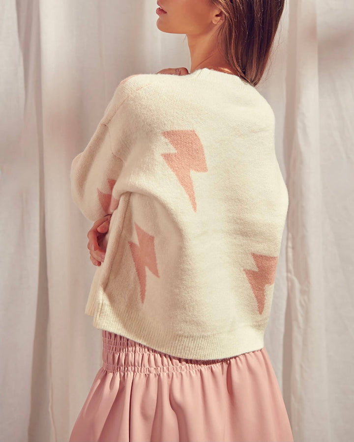 Zap! Zap! Lightning Bolt Patterned Knit Sweater with Drop Shoulders in More Colors