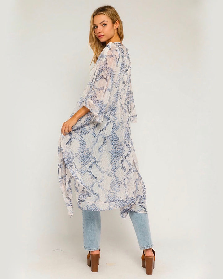 Snake Print Open Mini Kimono Duster in Blush