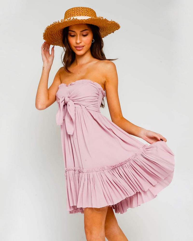 Strapless Tiered Dress with Frayed Hem in More Colors