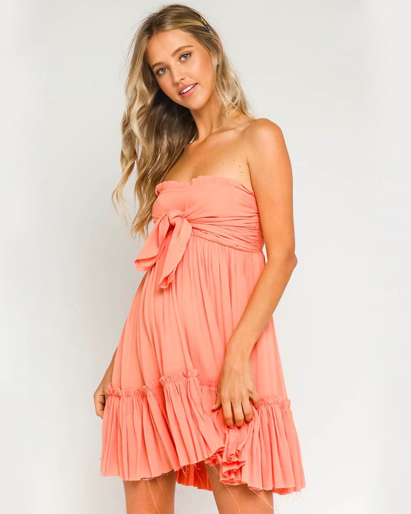 Strapless Tiered Dress with Frayed Hem in More Colors