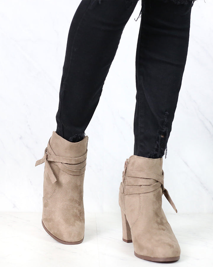 Strappy Ankle Booties in Taupe